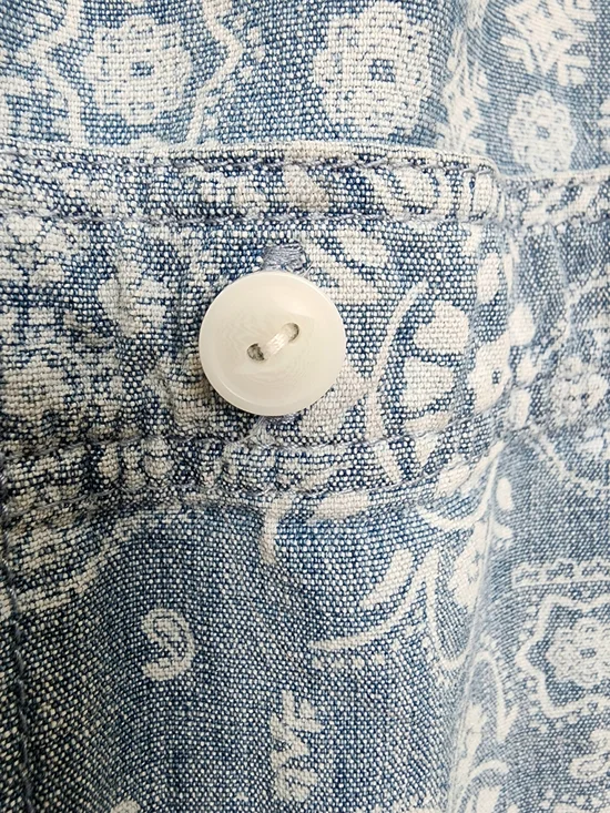 Lands End Denim Shirt L Petite Paisley Bandana Print Oversized Western Boho - Picture 4 of 7